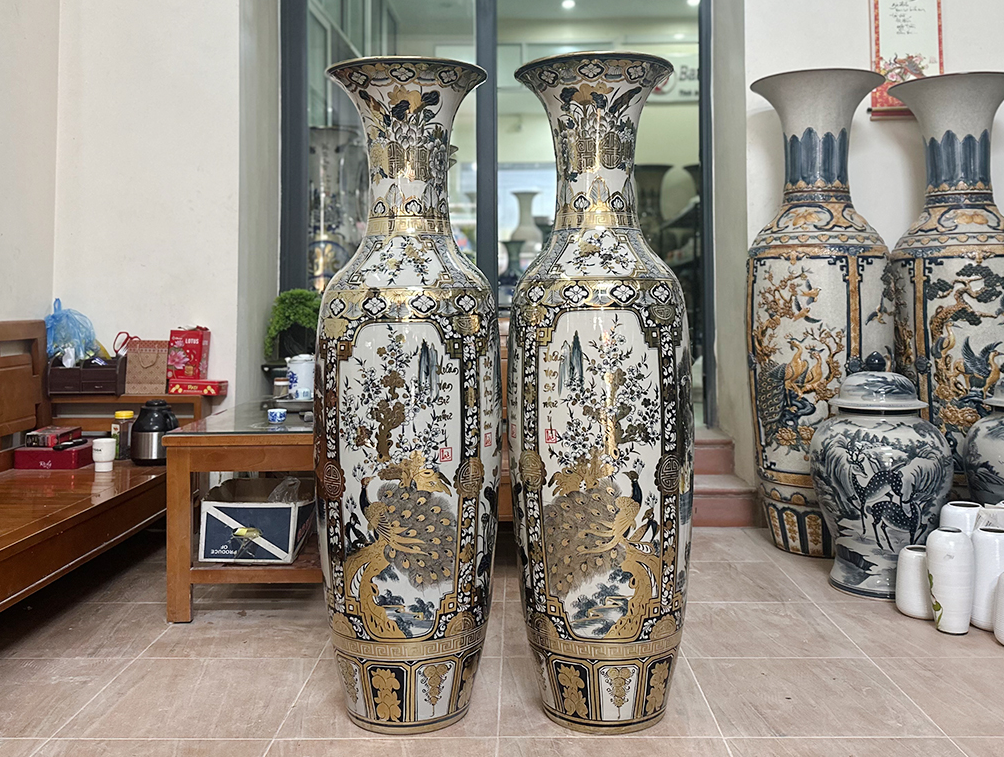Lộc bình tứ cảnh Bát Tràng vẽ vàng cao cấp